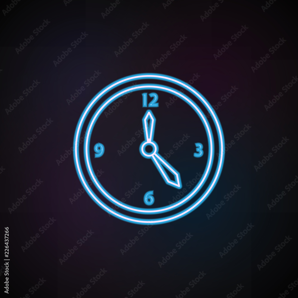 Poster clock icon in neon style. one of mobile banking collection icon can be used for ui, ux
