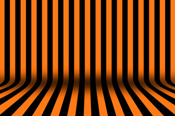 Stripe room in black and orange design for Halloween card background.