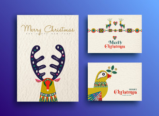 Merry Christmas folk art holiday card collection