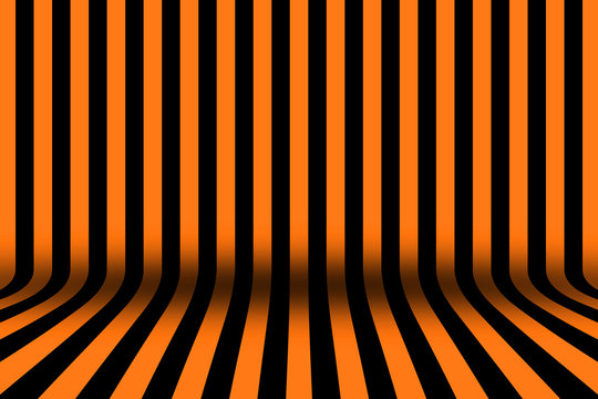 Stripe room in black and orange design for Halloween card background.