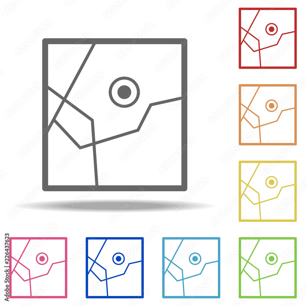 Aufkleber point on the navigator icon. elements of navigation in multi colored icons. simple icon for websites