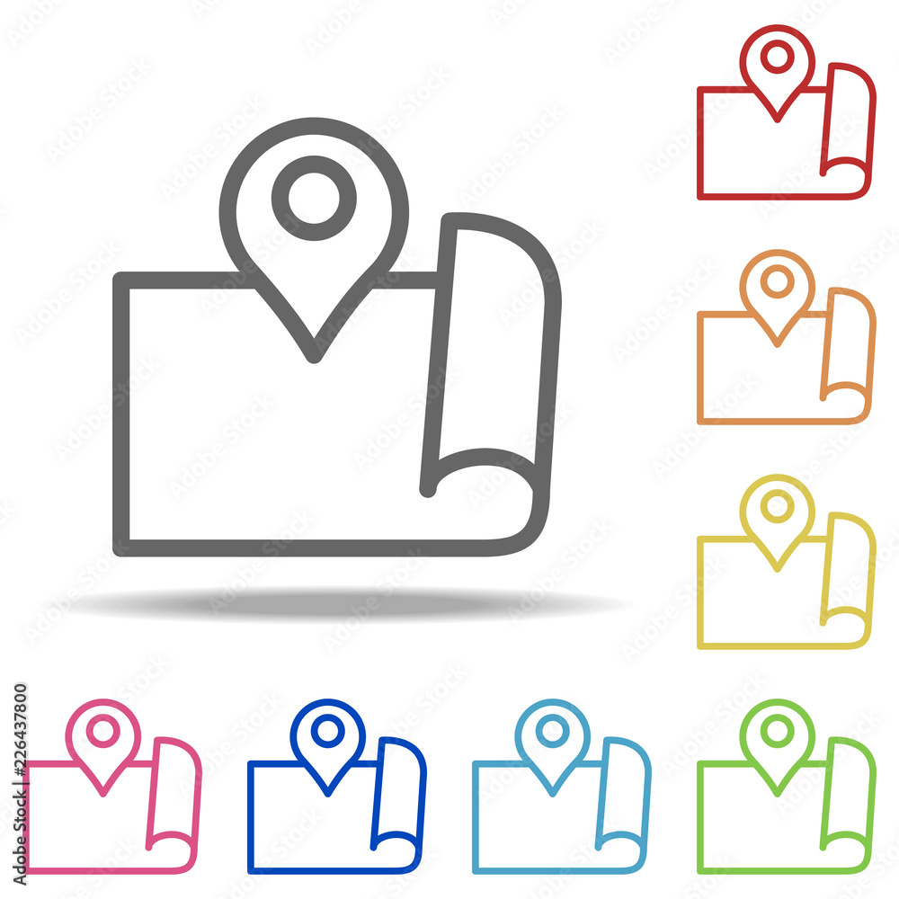 Aufkleber expanded map with pin icon. elements of navigation in multi colored icons. simple icon for websites,