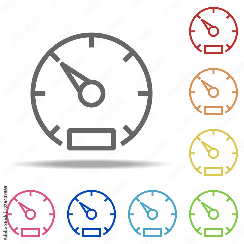 Poster speedometer icon. elements of navigation in multi colored icons. simple icon for websites, web desig