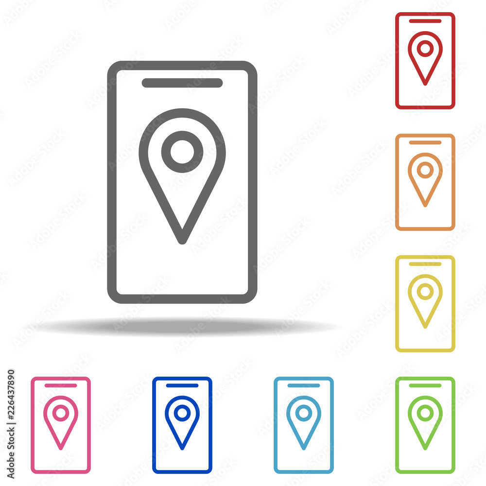 Poster pin on the smart phone screen icon. elements of navigation in multi colored icons. simple icon for w