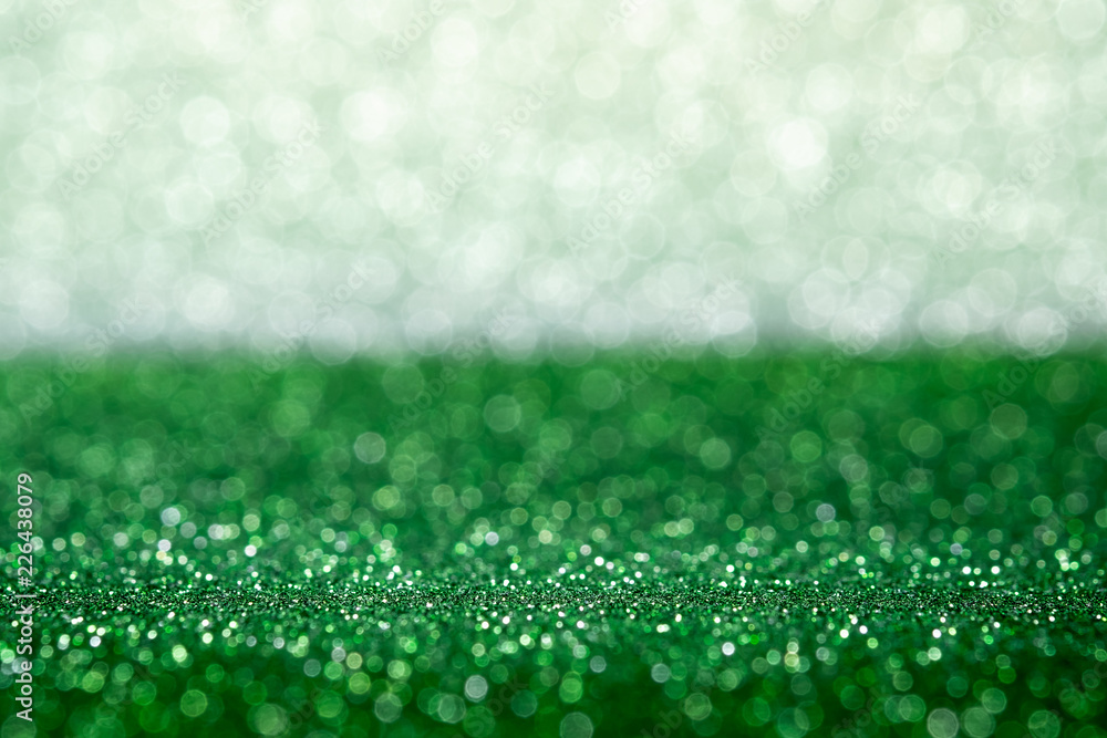 Aufkleber abstract green and silver sparkling bokeh wall and floor background studio.luxury holiday backdrop m