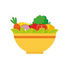 A bowl of salad with organic vegetables healthy food illustration vector isolated on white background
