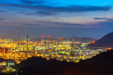 Oil refinery industrial at twilight in Thailand.