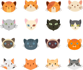 Vector illustration of collection cute cat head with many face