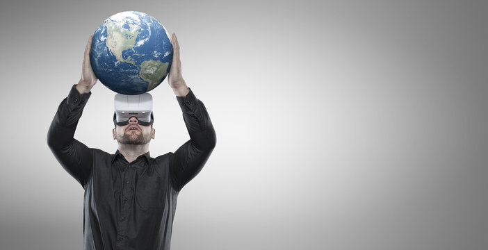 Businessman with virtual glasses - Powered by Adobe