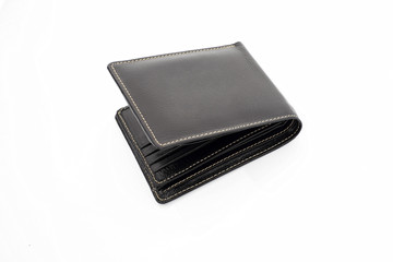 Leather wallet on white background