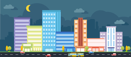 Set of many building in the capital city at night