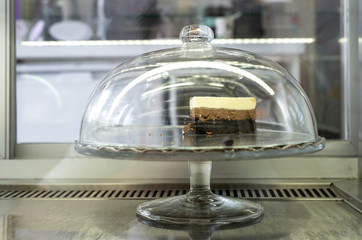 Pastries and cakes on showcase in the pastry shop.