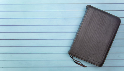 Bible on a Wooden Table Set out for a Personal Bible Study