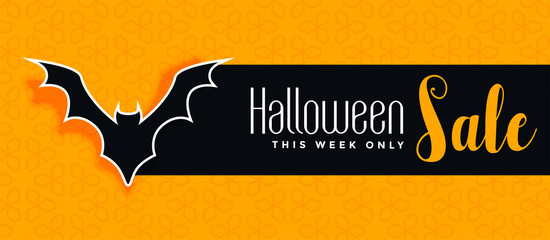 halloween sale yellow banner with bat silhouette