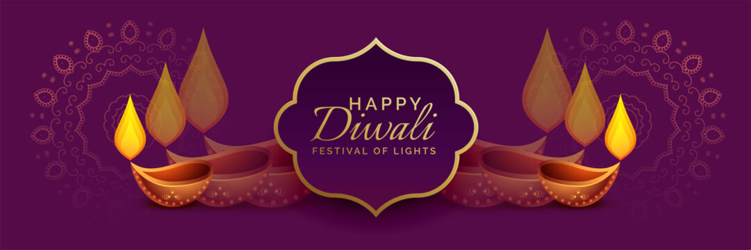 beautiful diwali banner with diya decoration