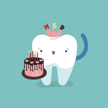 Tooth say Happy birthday day with cake, dental concept.