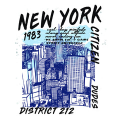Hand drawn new york vector design for t shirt printing