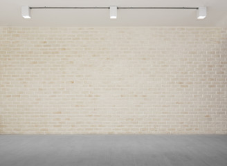 Abstract background from brick wall with grey concrete floor with light from lamps. Vintage studio....