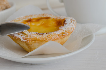 Pasteis de Belem is a typical Portuguese egg tart pastries. Today, Pastel de nata cake make using traditional methods and according to the Jeronimos Monastery secret recipe