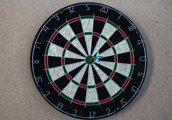 a darts on the wall with dart hit the mark