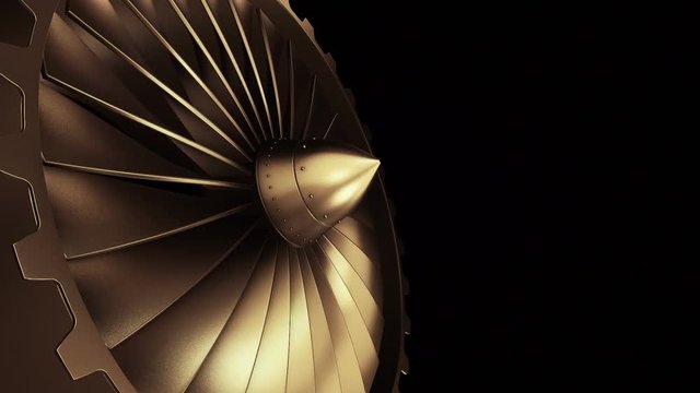 Animation of rotation turbine from turbojet airplane engine. Animation of seamless loop.