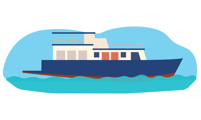 Obraz premium Small blue boat sailing on the sea