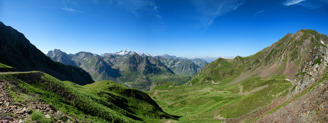 Naklejka na ściany i meble panorama of Col du Tourmalet in pyrenees mountains