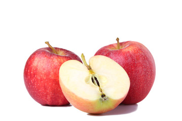 Fresh red apples isolated on white. Apple slice on white background