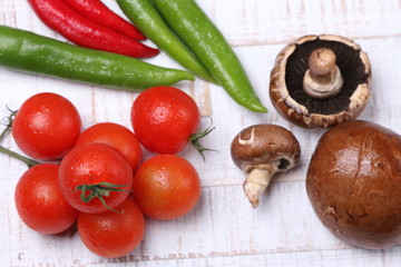 Raw Tomato, Paprika, Mushroom mix on White Board