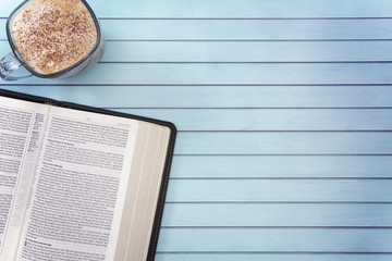 Bible on a Wooden Table Set out for a Personal Bible Study