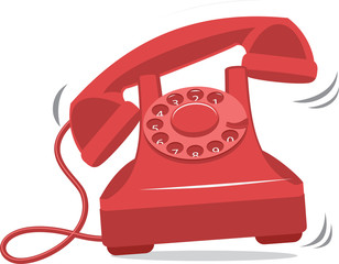 Old red vintage phone ringing