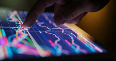Digital tablet computer showing stock market diagram