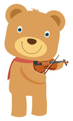 Fototapeta premium Happy cute brown teddy bear playing violin in flat vector style