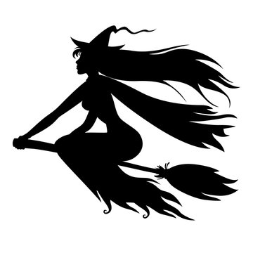 Halloween witch silhouette on broom