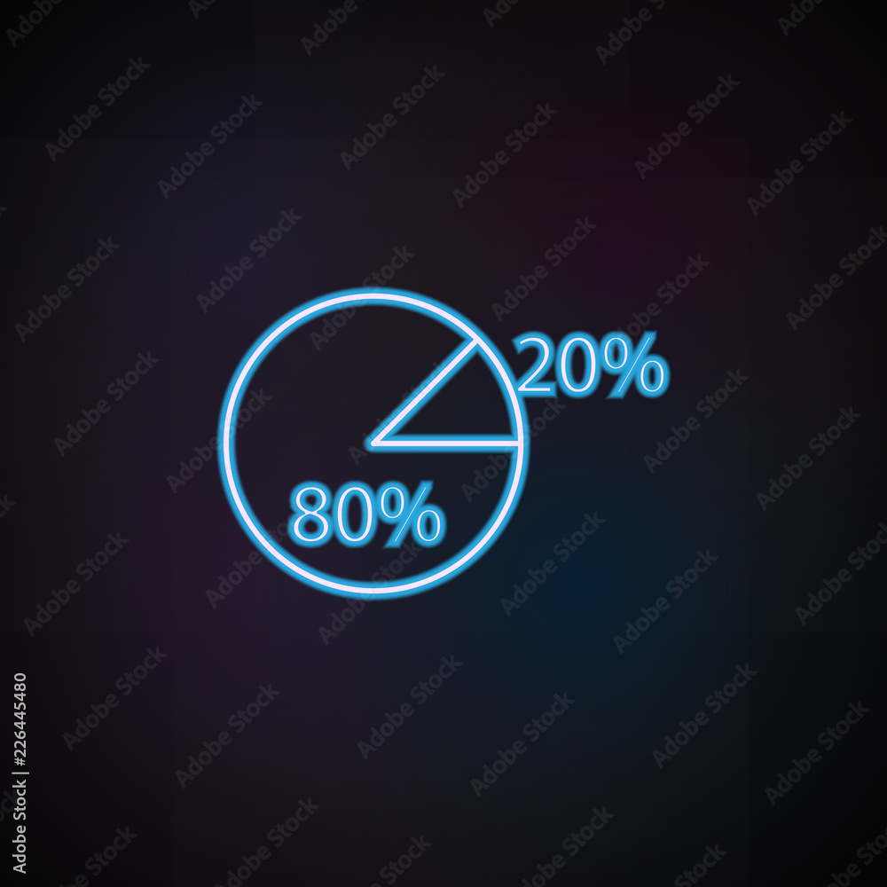 Poster percentage in a pie icon in neon style. one of mobile banking collection icon can be used for ui, ux