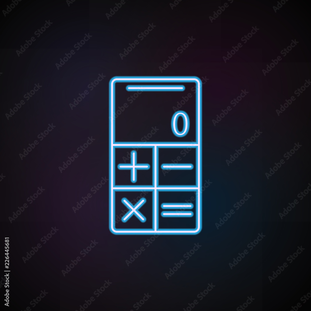 Poster calculator in smart phone icon in neon style. one of mobile banking collection icon can be used for 