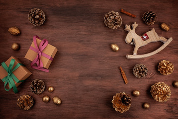 Festive Christmas vintage decoration and gift boxes. Template of christmas greeting card and invitation.