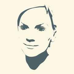 Face front view. Elegant silhouette of a female head. Portrait of a happy smiled woman