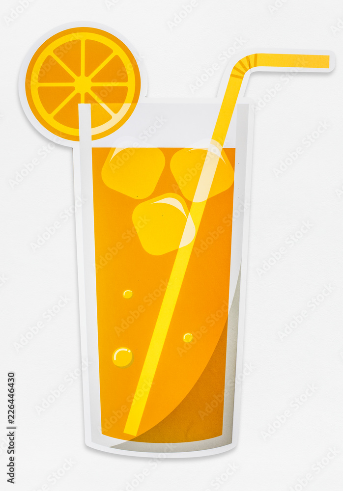 Sticker A glass of fresh orange juice icon isolated