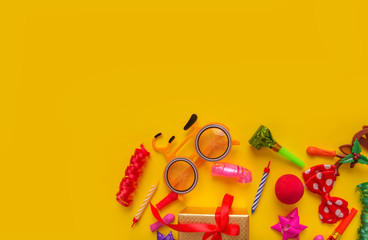 Decor for the holiday on a yellow background.