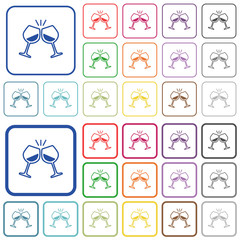 Toasting with wine outlined flat color icons
