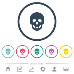 Human skull flat color icons in round outlines