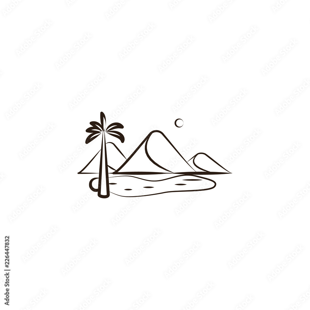 Poster palm tree in desert icon. element of desert icon for mobile concept and web apps. hand draw palm tre