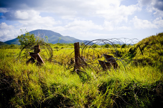 Guantanamo Mine Field Barbed Wire Cuba Border Meadow
