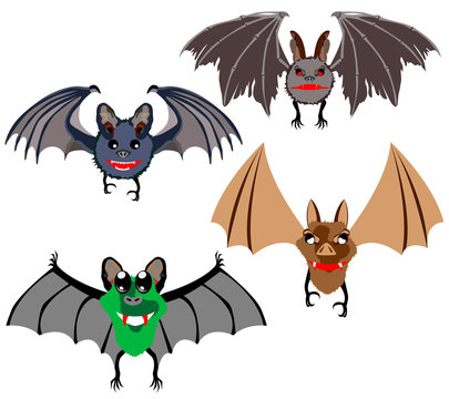 cartoon Bat, magic animal, a set of different colors and shapes
