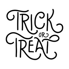Obraz premium Trick or treat hand lettering isolated on white background. Halloween holiday typography, vector illustration.