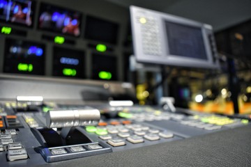 Equipment in control room for television production.