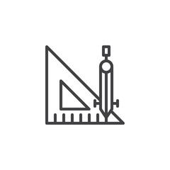 Ruler and compass outline icon. linear style sign for mobile concept and web design. Geometry simple line vector icon. Symbol, logo illustration. Pixel perfect vector graphics