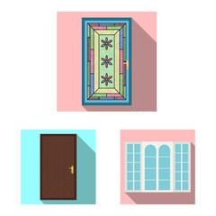 Vector design of door and front symbol. Set of door and wooden stock symbol for web.