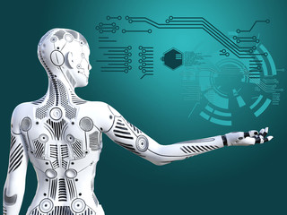 3D rendering of female robot digital concept.